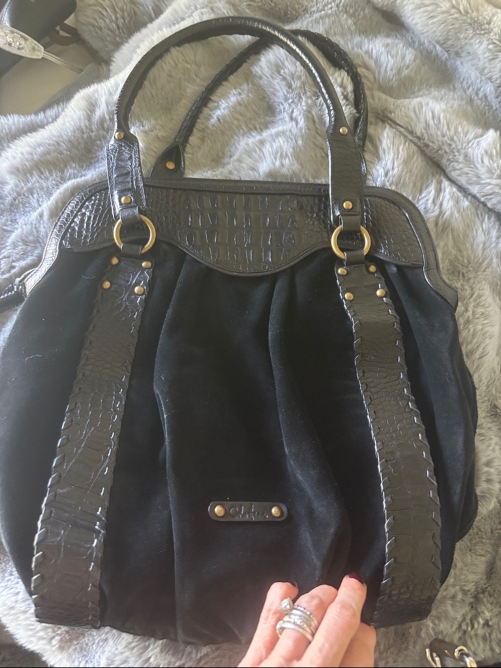 Cole haan suede and crocodile bag